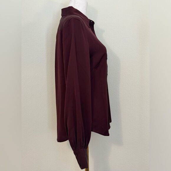 NWT Frame 100% Silk Bordeaux Button Down Long Sleeved Blouse Size Small - Picture 6 of 14